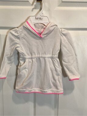 Toddler White Hooded Tunic with Pink Trim